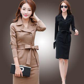 Long-sleeve Notch-lapel Sheath Coat Dress