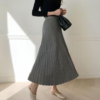 Rib-knit A-line Maxi Skirt