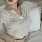 Long-sleeve Asymmetrical Cropped T-shirt Almond - One Size