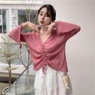 Sheer Long-sleeve Drawstring Crop Top