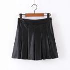 Faux Leather Pleated Skort
