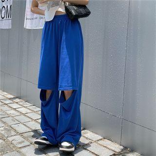 Plain Distressed Wide-leg Pants
