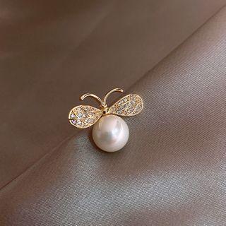 Rhinestone Faux Pearl Bee Brooch As Shown In Figure - One Size