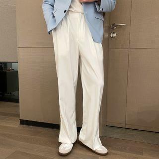 Slit-side Straight Leg Dress Pants