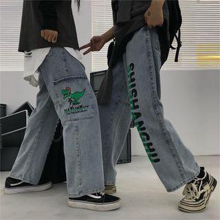 Lettering Print Straight-fit Jeans