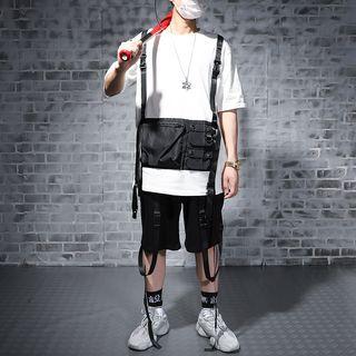 Set: Short-sleeve Mock Two-piece T-shirt + Shorts