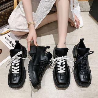 Chunky-heel Square-toe Lace-up Shoes