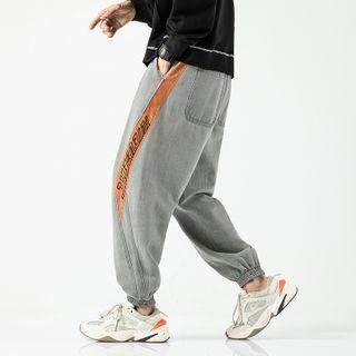 Letter Printed Color Block Jeans