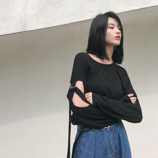 Tie-accent Cutout Asymmetric T-shirt