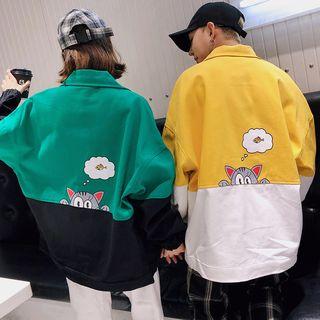 Couple Matching Colour Block Cat Print Jacket