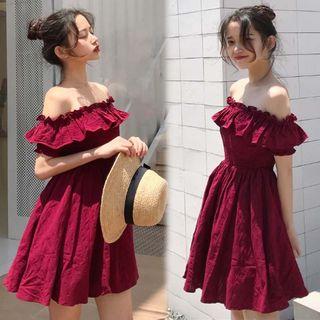Ruffle Off-shoulder A-line Dress As Shown In Figure - One Size