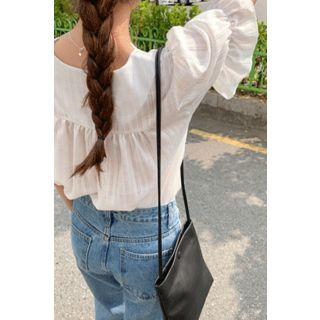 Puff-sleeve Eyelet Lace Blouse Ivory - One Size