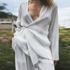 Set: Long-sleeve V-neck Top + Loose Fit Pants