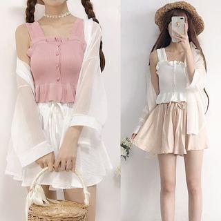 Ruffle Camisole Top / Wide Leg Shorts / Light Jacket