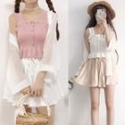 Ruffle Camisole Top / Wide Leg Shorts / Light Jacket