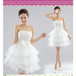 Strapless Lace Tiered Mini Prom Dress