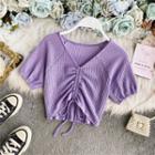 Drawstring V-neck Cropped Knit Top