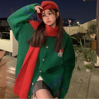Cartoon Loose-fit Cardigan Green - One Size