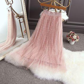 Triple-layered Sequined Mesh Skirt