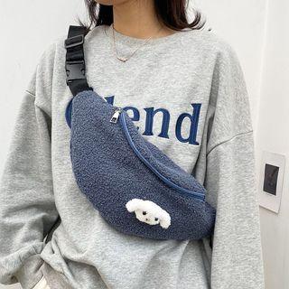 Dog Detail Faux Shearling Sling Bag
