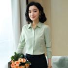 Long-sleeve Plain Shirt / Tapered Dress Pants / Set