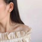 Faux Pearl Floral Stud Clip-on Earring 1 Pair - Mosquito Coil Clip-on Earrings - Camellia - Gold & White - One Size