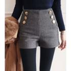 Button-detail Wool Blend Shorts