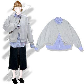 Mock Two-piece Striped Pullover As Shown In Figure - One Size