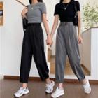 Plain Short-sleeve Crop T-shirt / High-waist Cropped Pants