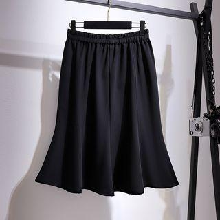 Elastic Waist Plain Mermaid Midi Skirt
