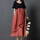 Two-tone Short-sleeve Crew-neck Dress