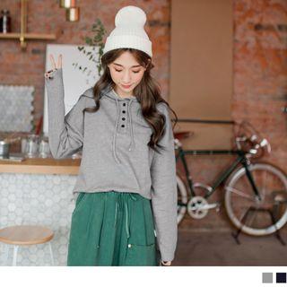 Loose-fit Hooded Henley Top