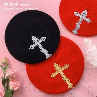 Cross Embroidered Beret