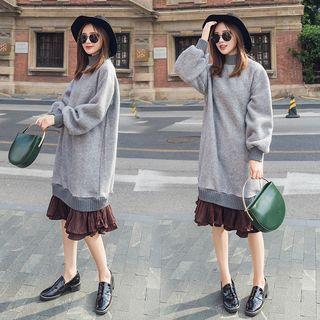 Ruffle Hem Mock Collar Sweater Dress