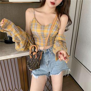 Plaid Shirt / Cropped Camisole Top