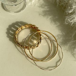 Chain & Skinny Bangle Set (4 Pcs) Gold - One Size