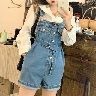 Sailor-collar Blouse / Denim Jumper Pants