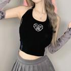 Set: Halter Heart Print Crop Top + Tie-dye Arm Sleeves