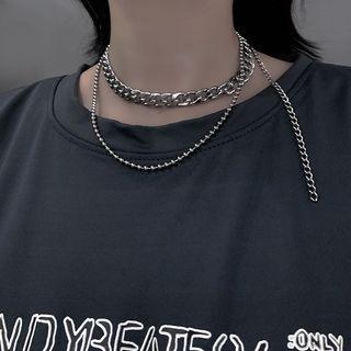 Stainless Steel Choker & Bead Necklace As Figure - One Size