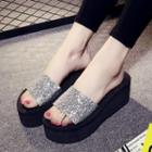 Glittered Platform Slide Sandals