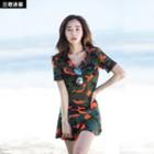 Set: Camo Swim Top + Swim Skirt + T-shirt