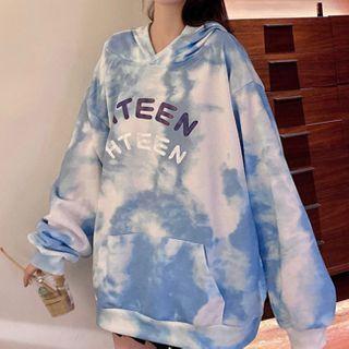 Letter Embroidered Tie-dyed Hoodie