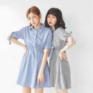 Checked Bow Detail Short-sleeve Shirtdress