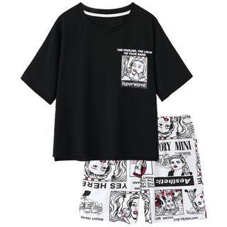 Short-sleeve Cartoon Print Loungewear Set