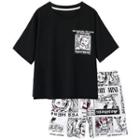Short-sleeve Cartoon Print Loungewear Set