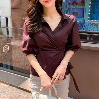 Tie-waist Elbow-sleeve Blouse