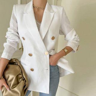 Metal-button Linen Blend Blazer