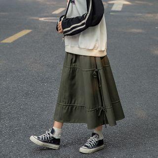 Embroidered Cargo A-line Midi-skirt