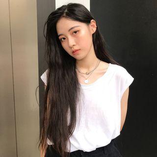 Cap-sleeve Plain T-shirt Vest - One Size