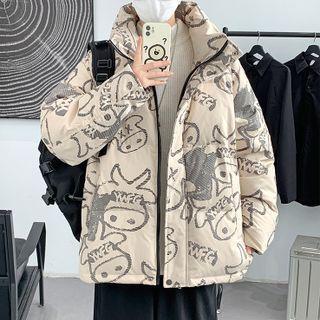 Cartoon Print Zip-up Down Jacket